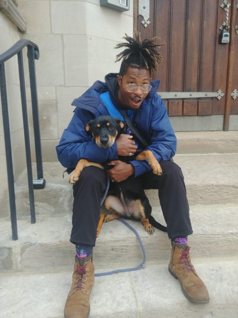 Austen dog walker with Greta the puppy